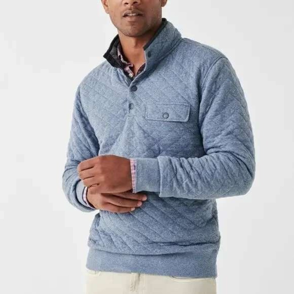 Faherty Brand Epic Quilted Fleece Pullover Faded Blue Grey Heather XXL